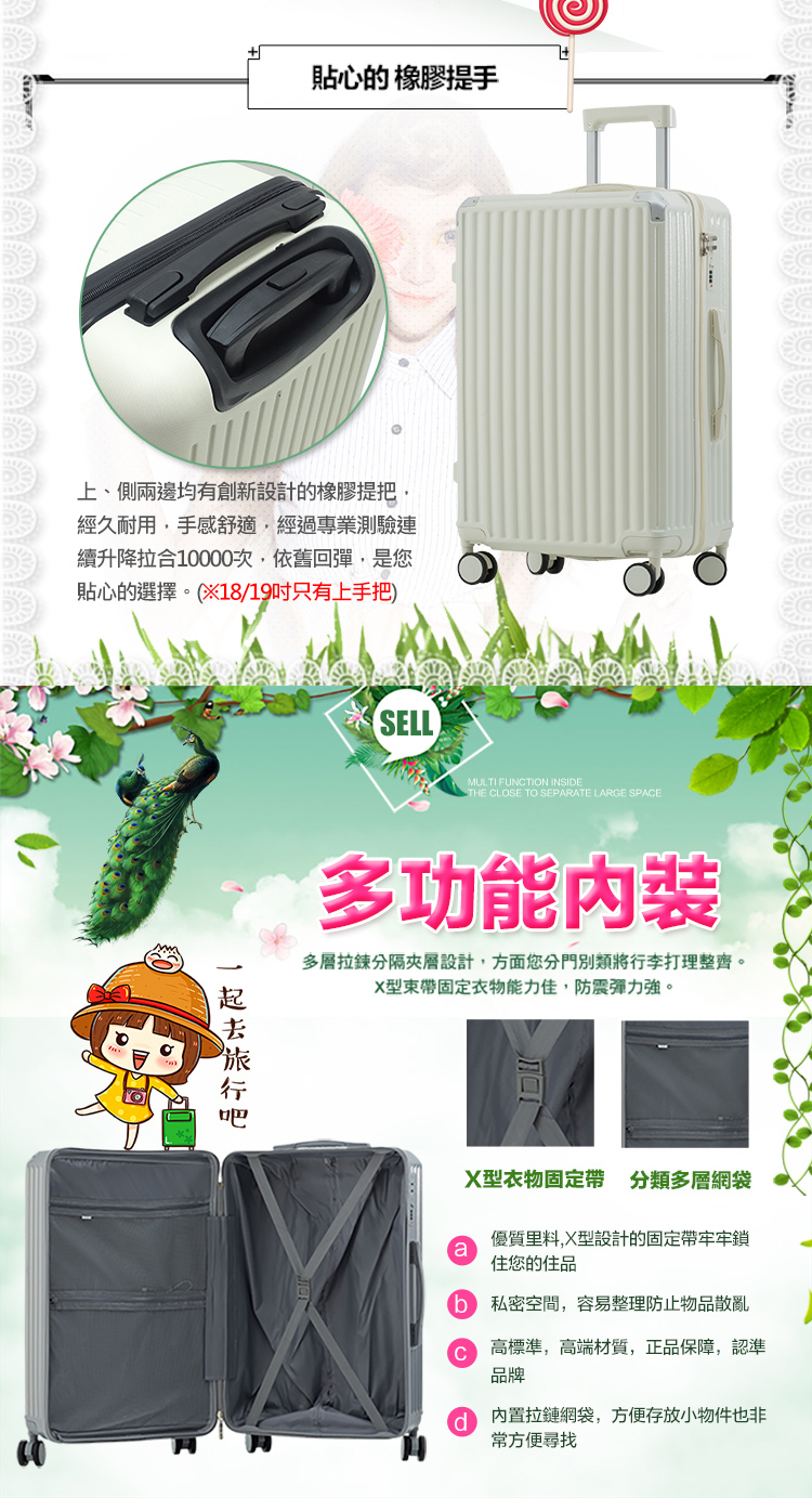 多層拉鍊分隔夾層設計,方面您分門別類將行李打理整齊。