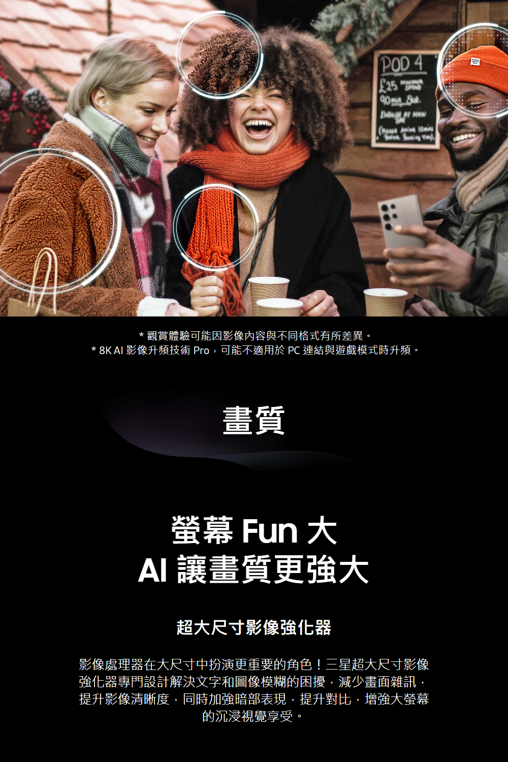 8K AI 影像升頻技術 Pro,可能不適用於 PC 連結與遊戲模式時升頻。