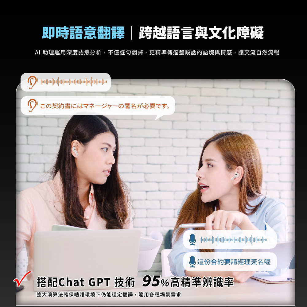 AI 助理運用深度語意分析,不僅逐句翻譯,更精準傳達整段話的語境與情感,讓交流自然流暢