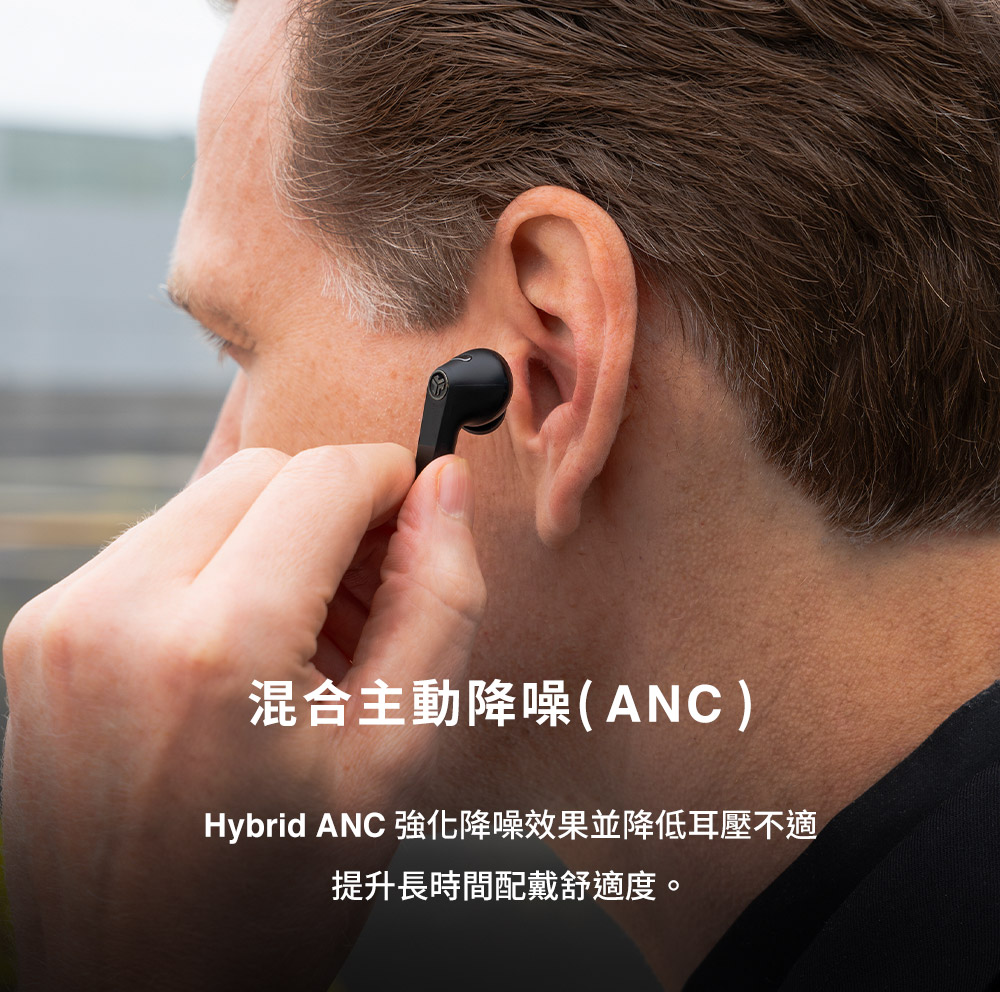 混合主動降噪ANC Hybrid ANC 強化降噪效果並降低耳壓不適 提升長時間配戴舒適度。 