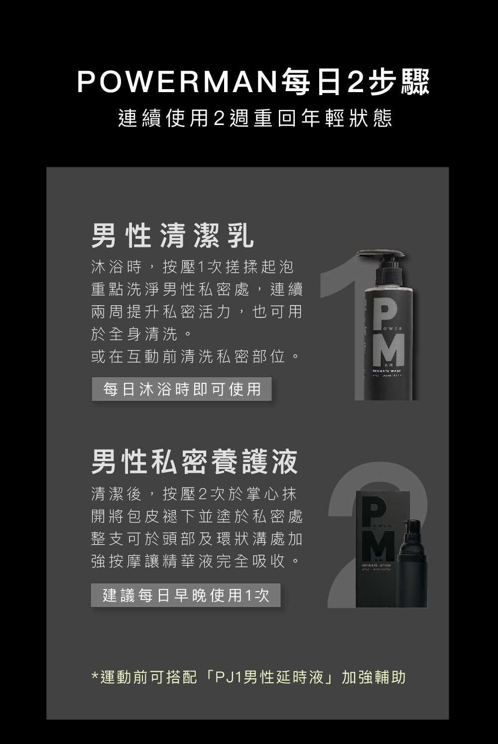 運動前可搭配PJ1男性延時液加強輔助
