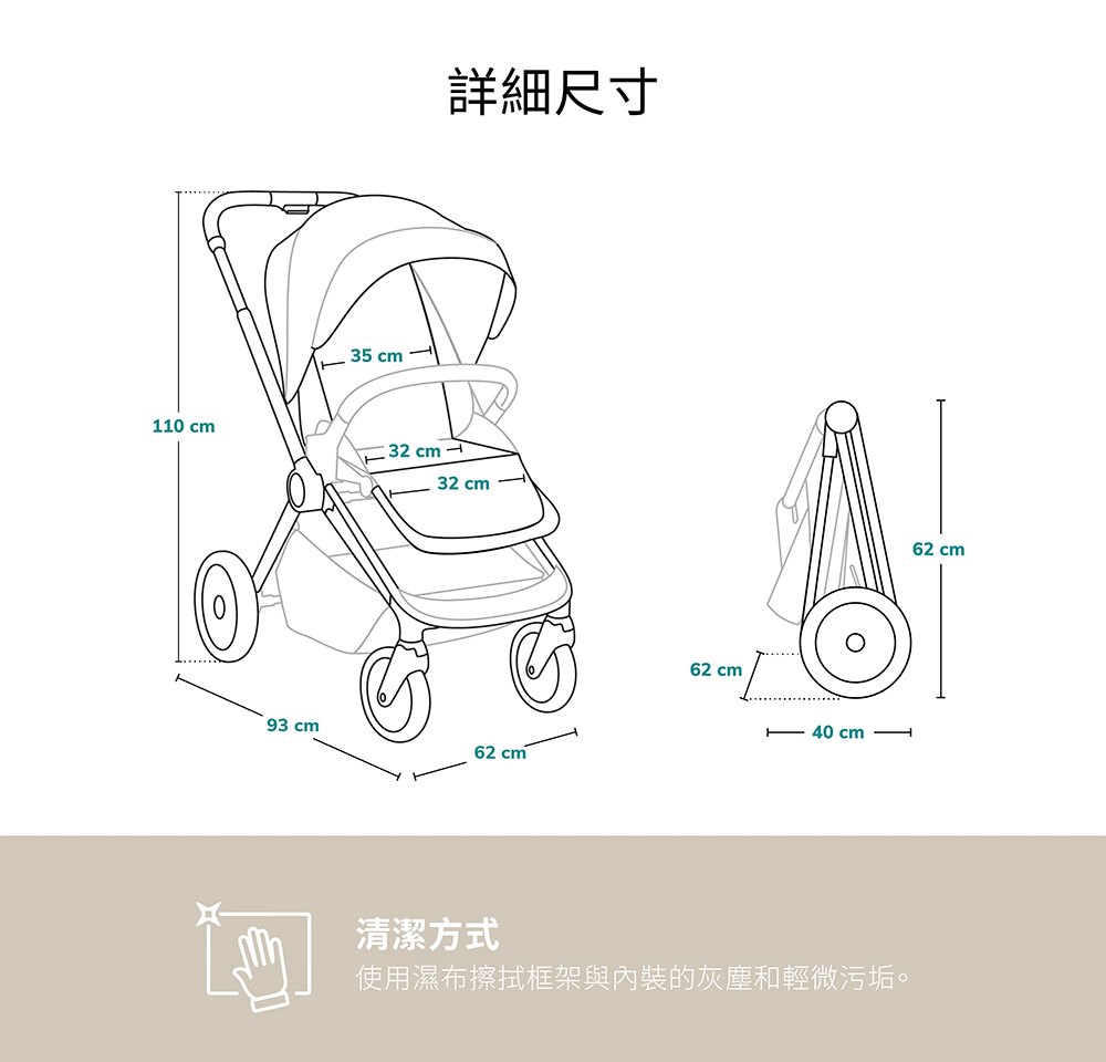 詳細尺寸 清潔方式 使用濕布擦拭框架與內裝的灰塵和輕微污垢。 