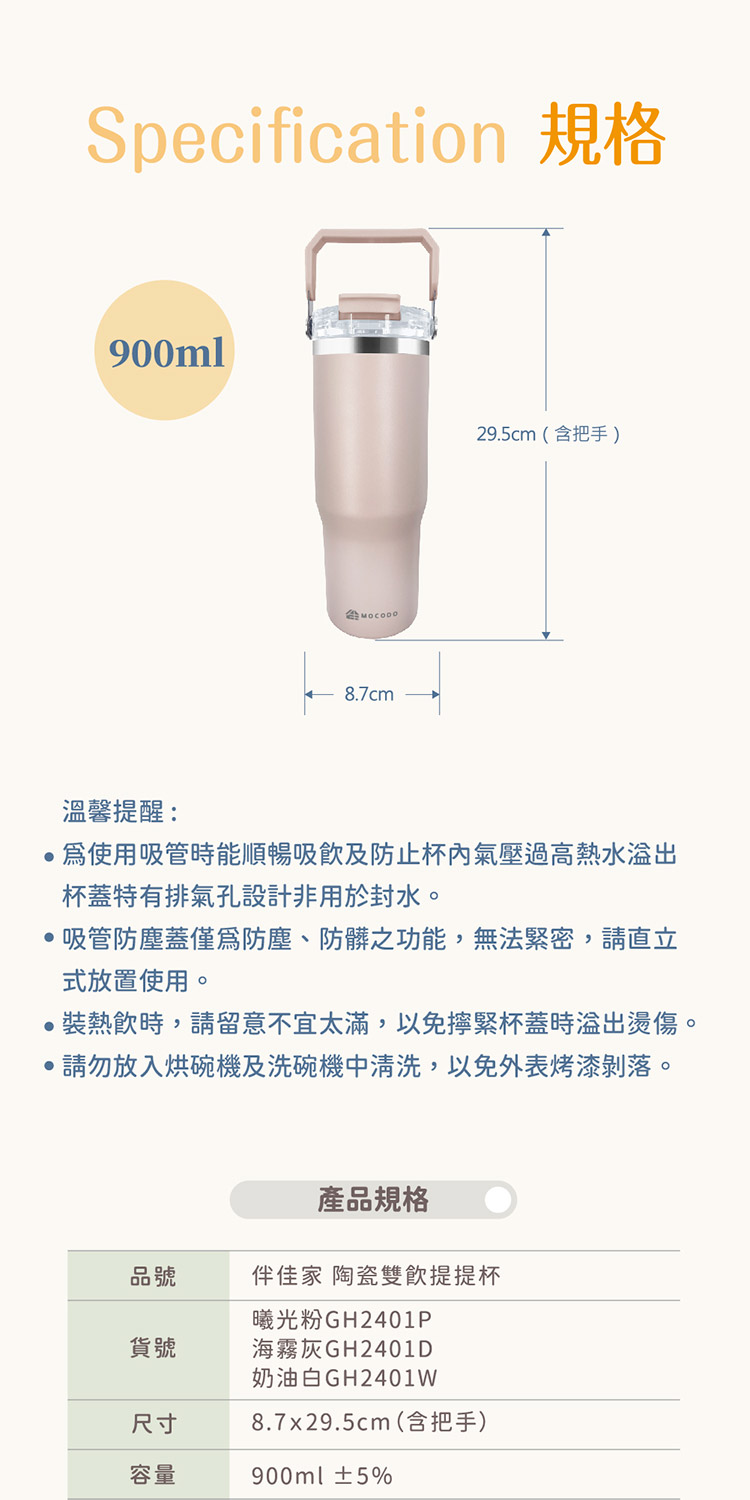 裝熱飲時,請留意不宜太滿,以免擰緊杯蓋時溢出燙傷。