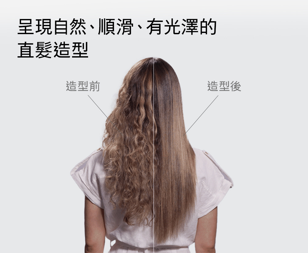 呈現自然、順滑、有光澤的 直髮造型 造型前 造型後