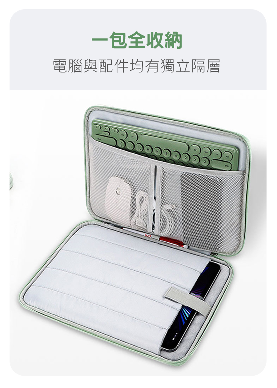 一包全收納 電腦與配件均有獨立隔層 