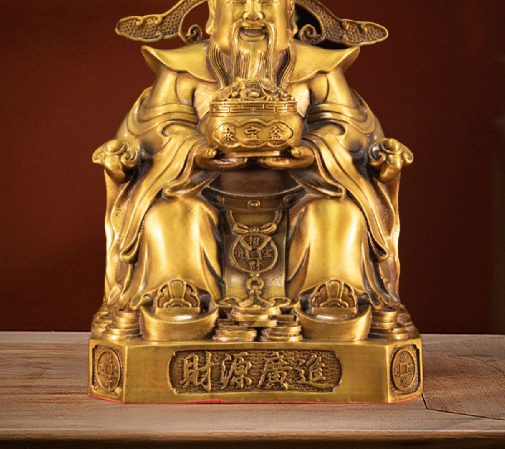巨匠】黃銅財神爺擺件高約24cm 純銅神像家用鎮宅供奉文財神招財進寶