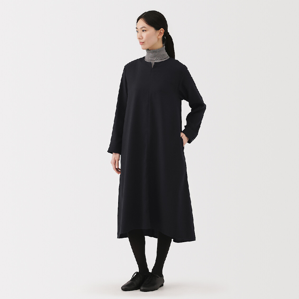 MUJI 無印良品】女起毛長袖洋裝(深灰/暗藍) - momo購物網- 好評推薦