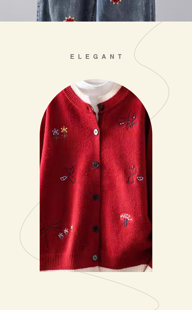 初色】休閒寬鬆刺繡圓領長袖針織毛衣開衫上衣女上衣-共5色-16134(F可選