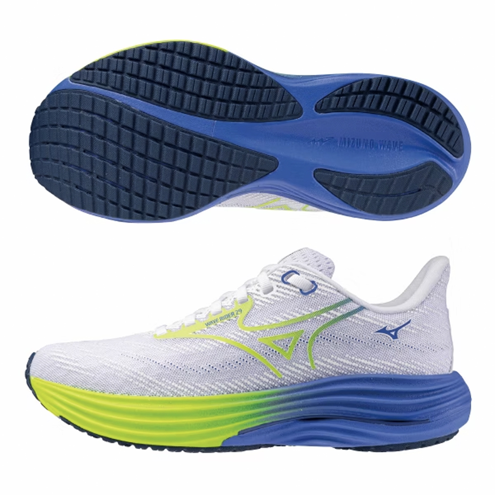 MIZUNO 美津濃】慢跑鞋女鞋運動鞋緩震4E超寬楦白綠藍J1GD250671 - momo