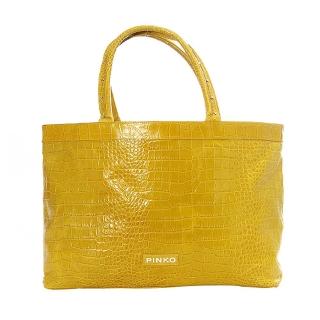 PINKO 閃亮鱷魚紋吸扣托特包(黃)12D05H-H65-GIA