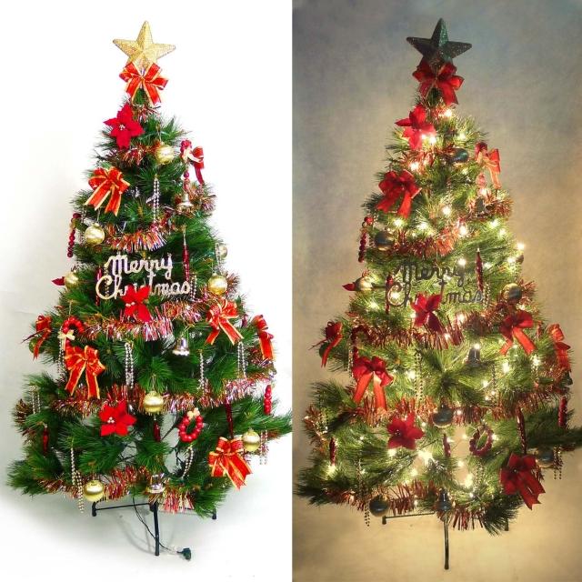 【聖誕裝飾特賣】台灣製10尺/10呎(300cm特級綠松針葉聖誕樹+紅金色系配件組+100燈鎢絲樹燈7串)產品介紹