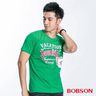 【BOBSON】男款VACATION印圖合身版短袖上衣(綠23037-40)