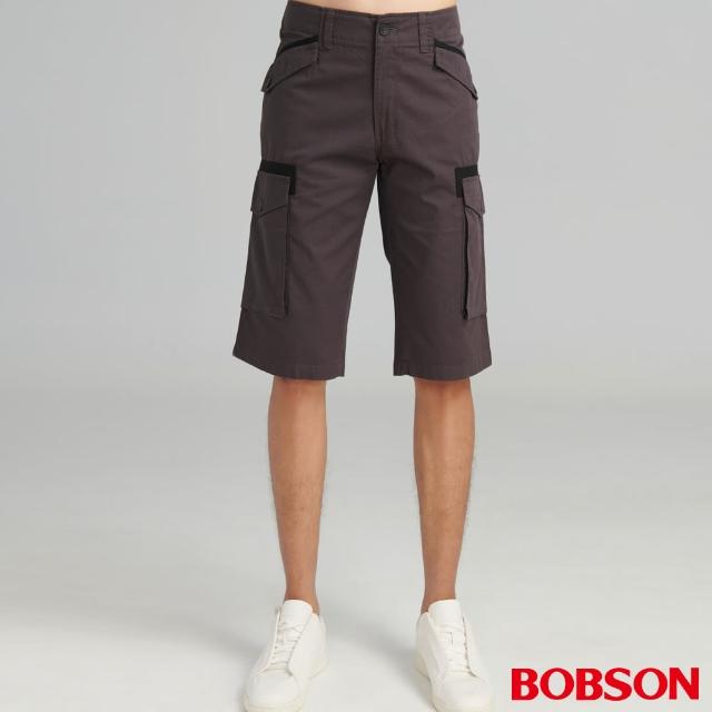 【BOBSON】男款貼袋短褲(鐵灰85)