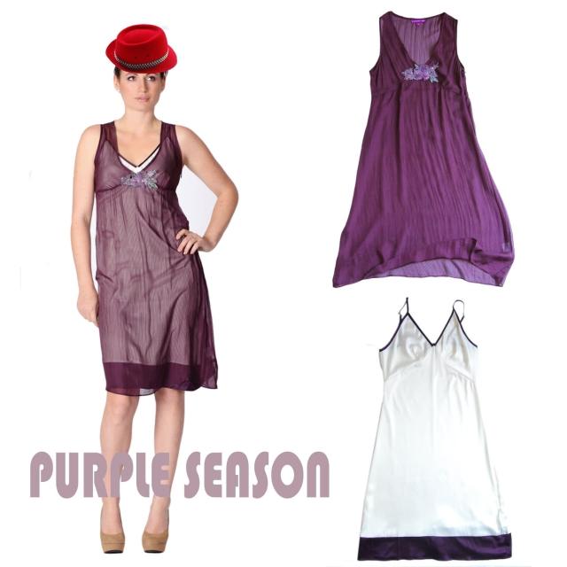 【朵壹服飾】純絲法國繡花洋裝兩件式(深紫色)售完不補