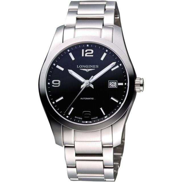 【LONGINES】征服者系列 經典時尚機械腕錶-黑/銀/39mm(L27854566)