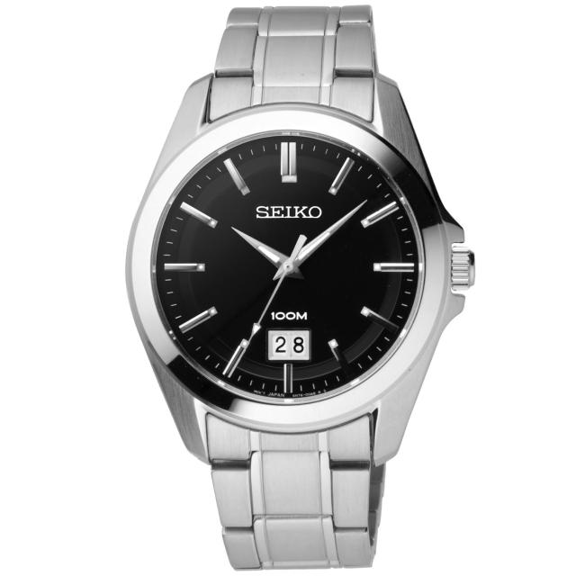 【SEIKO】榮耀時刻日期都會腕錶(鋼帶-銀黑 SUR009P1)秒殺搶購