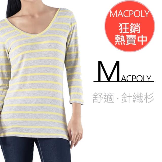 好物推薦-【MACPOLY】女修身顯瘦長版條紋超彈力V領針織長袖上衣(XS-XL)