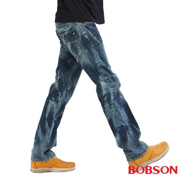 【BOBSON】男款刷紋牛仔直筒褲(藍53)