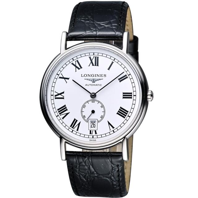 【LONGINES】Presence 經典小秒針機械腕錶-白/黑/38.5mm(L48054112)
