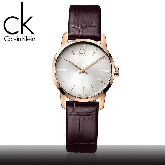 【瑞士 CK手錶 Calvin Klein】玫瑰金_棕色弧形切面女錶(K2G23620)