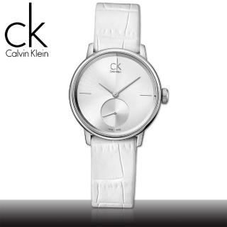 【瑞士 CK手錶 Calvin Klein】獨立秒針白面紋路皮革女錶(K2Y231K6 小)