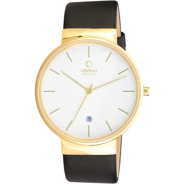 購買【OBAKU】純粹經典三針日期時尚腕錶-黑帶金框白/皮帶(V153GGWRB)須知