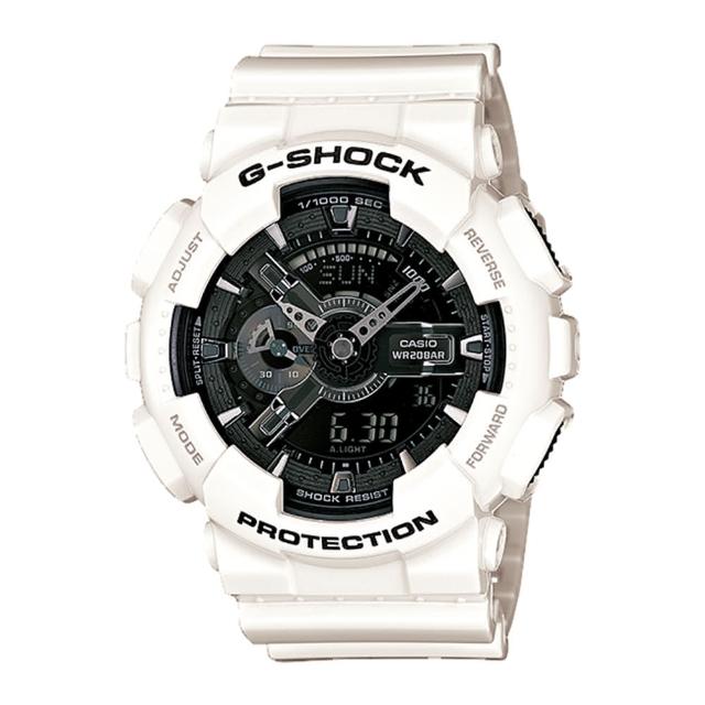 【CASIO 卡西歐 G-SHOCK 系列】機械風黑白金屬設計(GA-110GW)熱銷產品