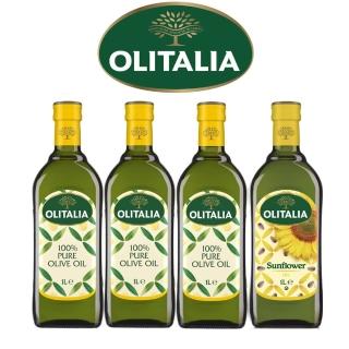【Olitalia奧利塔】純橄欖油1000mlx3瓶+葵花油1000mlx1瓶(雙入禮盒組)