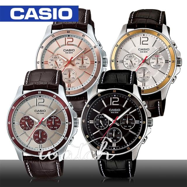 【CASIO 卡西歐】日系經典-三眼紳士皮革男錶(MTP-1374L)限時優惠