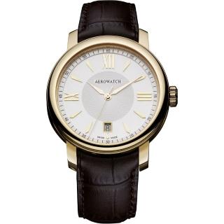【AEROWATCH】Elegance 羅馬復刻腕錶-銀x金框/40mm(A42937RO02)
