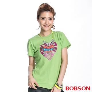 【BOBSON】女款心型印圖短袖上衣(綠20119-40)