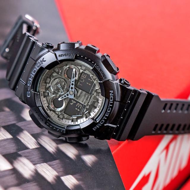 【CASIO 卡西歐】G-SHOCK 潮流迷彩指針數位雙顯錶款(黑-GA-100CF-1A)物超所值