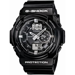 【CASIO】卡西歐G-SHOCK 雙顯鬧鈴電子膠帶錶-黑(GA-150BW-1A)