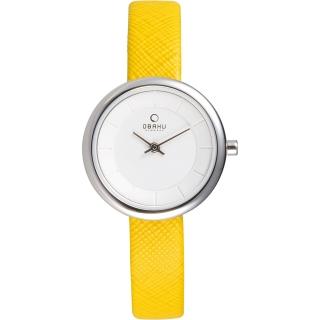 【OBAKU】雅悅媛式時尚腕錶-銀框x黃帶(V146LCIRY)