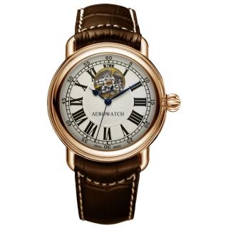 【AEROWATCH】羅馬小鏤空機械腕錶-銀x玫塊金框/40mm(A68900R102)