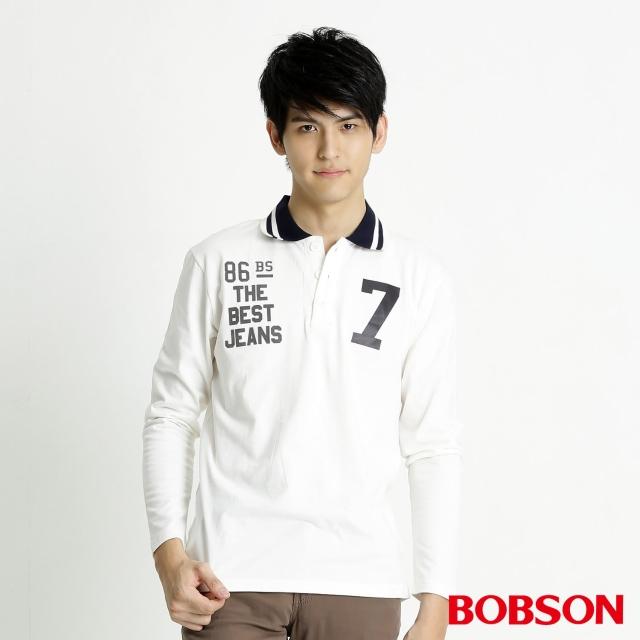 【BOBSON】男款印圖POLO長袖上衣(米白32051-81)