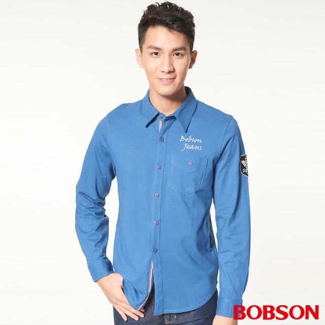 【BOBSON】男款合身版襯衫型針織長袖上衣(藍34006-58)限量搶購