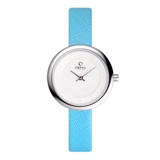【OBAKU】雅悅媛式時尚腕錶-銀框x藍帶(V146LCIRL)