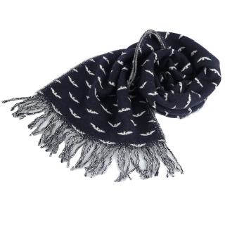 【ARMANI JEANS】LOGO混羊毛流蘇圍巾(深藍色)