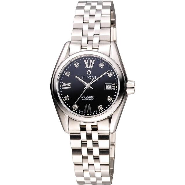 【TITONI】Airmaster 復刻日曆晶鑽腕錶-黑(23909S-354)超值商品