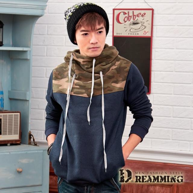 【Dreamming】街頭迷彩拼接厚刷毛立領長T(共二色)