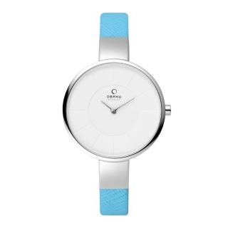 【OBAKU】采麗時刻時尚腕錶-銀框x藍皮帶(V149LCIRL)