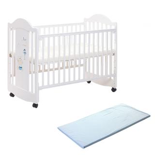 【美國 L.A. Baby】達拉斯嬰兒床/搖擺中床/童床/原木床(白色  贈純棉床包)