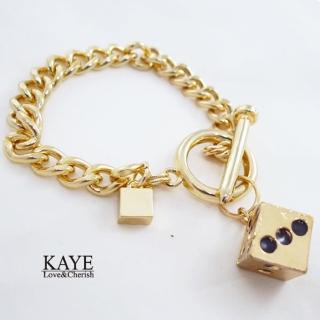 【Kaye歐美流行飾品】個性鐵釘骰子方塊造型粗鍊手環