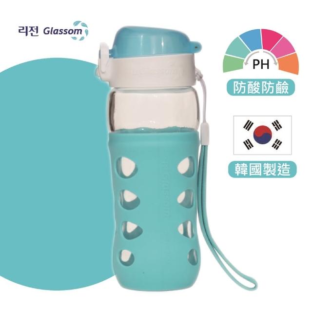 【韓國 GLASSOM】韓國/pop玻璃水瓶/水壺/耐酸耐熱/水杯/450ml/防漏(天空藍)