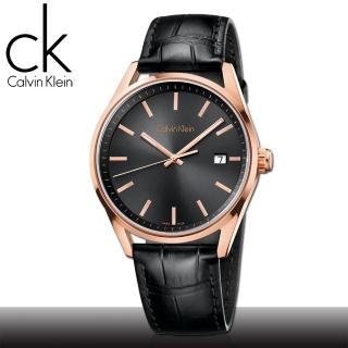 【瑞士 CK手錶 Calvin Klein】玫瑰金框_日期_強化玻璃_皮錶帶_紳士錶(K4M216C3)