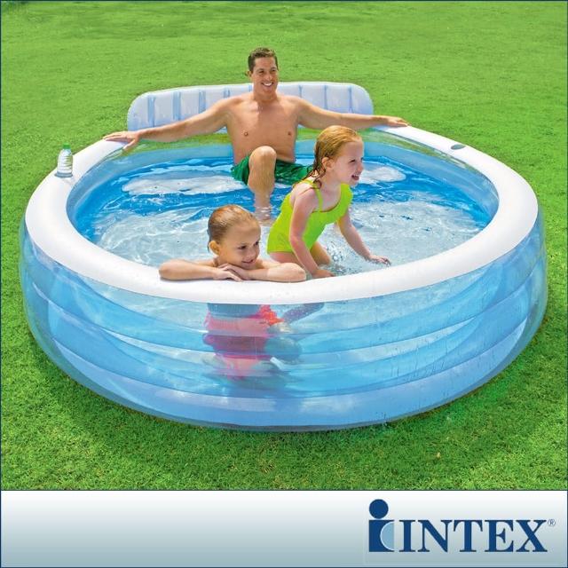 【INTEX】圓型藍色有靠背游泳池 640L(57190)新品上市