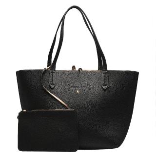 【PATRIZIA PEPE】荔枝紋雙色子母購物包(黑X粉膚2V4741-AV63-F2SL-BLK)