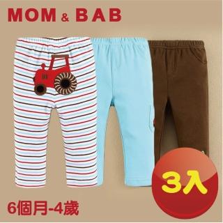 【MOM AND BAB】汽車純棉休閒長褲-三件組(9M-4T)