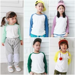 【baby童衣】大小童長袖上衣 男女圓領T恤  打底衫純棉撞色插肩袖 50532(共5色)